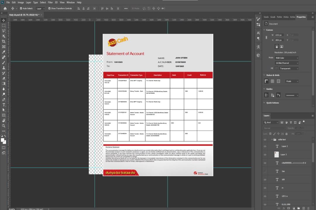 Pakistan Mobilink Microfinance Bank relevé de compte Modèle Word et PDF, version 2 template